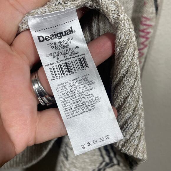 Desigual Small Boho Duster Cardigan Tan Geometric Heart Print Open Front - Picture 11 of 11